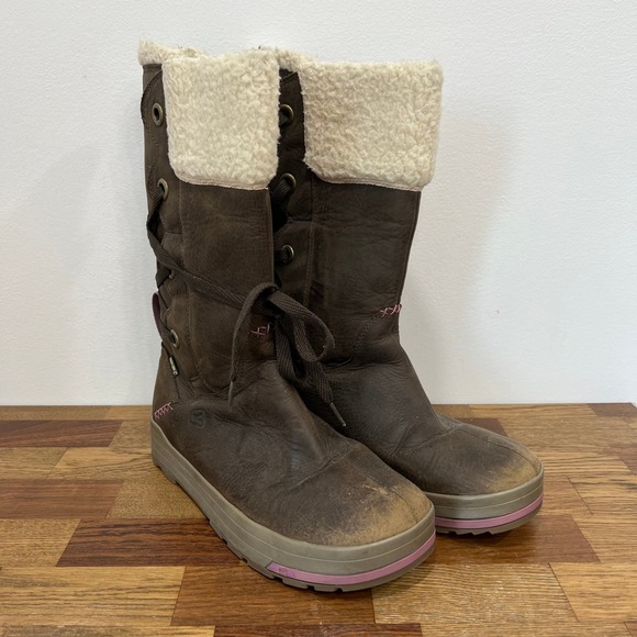 Keen Shoes - KEEN Womens Snowmass Boots 9.5 Brown Leather Mid Calf Leather Sherpa Lace Up